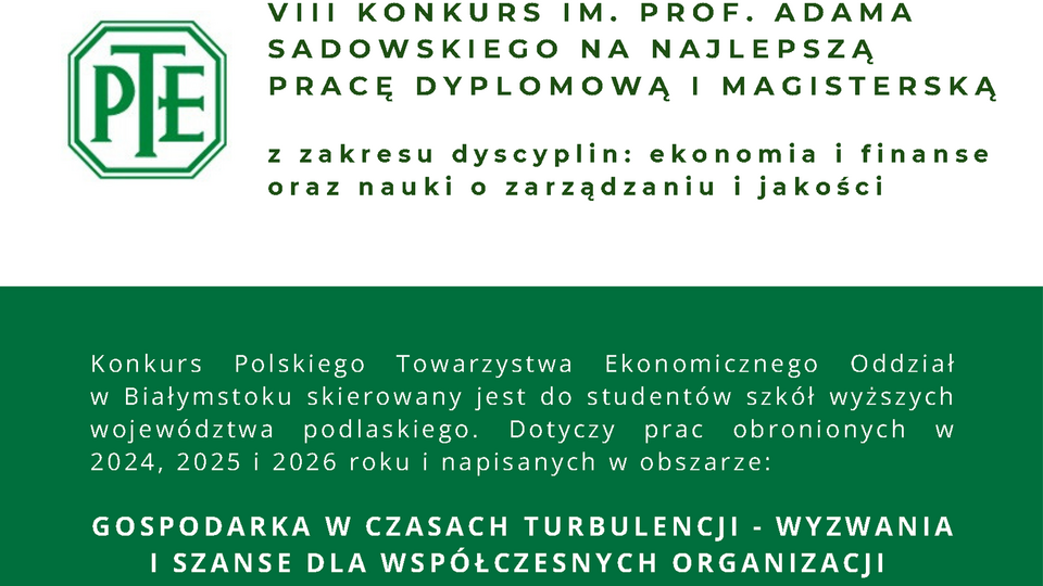 VIII Konkurs im. Prof. Adama Sadowskiego na najlepszą pracę dyplomową i magisterską 2026
